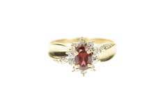10K Yellow Gold Oval Garnet Diamond Accent Classic Bypass Ring