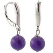 Sterling Silver Cabachon Amethyst Bead Leverback Earrings