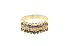 14K Yellow Gold Tiered Sapphire Diamond Squared Band Ring