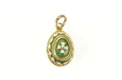 18K Yellow Gold Green & White Enamel Russian Faberge Egg Charm/Pendant