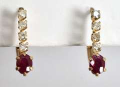 Cute Lever Back Ruby & Diamond Earrings