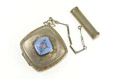 14K White Gold Front Blue Enamel Makeup Compact Lipstick Case