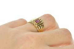 14K Yellow Gold Baguette Ruby Scalloped Geometric Statement Ring