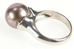 18K White Gold Tahitian Pearl Ornate Bezel Cocktail Ring