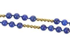 14K Yellow Gold Retro Lapis Lazuli Round Beaded Statement Necklace