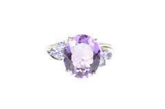 10K White Gold Oval Amethyst Cluster Diamond Accent Cocktail Ring