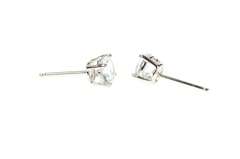 14K White Gold Classic Solitaire Round Cubic Zirconia Stud Earrings