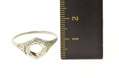 18K White Gold Art Deco Etched Filigree Engagement Setting Ring