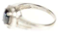 10K White Gold Oval Sapphire Diamond Halo Engagement Ring