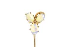14K Yellow Gold Victorian Opal Seed Pearl Cluster Clover Stick Pin