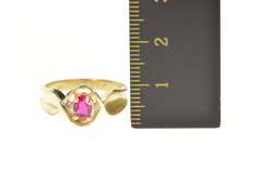 14K Yellow Gold Oval Syn. Ruby Diamond Accent Engagement Ring