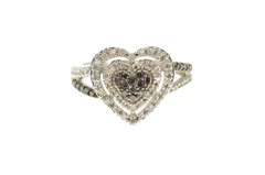 10K White Gold Pave Black & White Diamond Encrusted Heart Ring