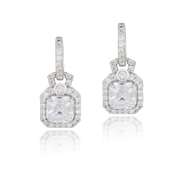 Sterling Silver 4.5ct Asscher Cut CZ Dangle Hoop Earrings
