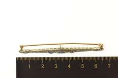 14K Yellow Gold Art Deco Diamond Sapphire Filigree Bar Pin/Brooch