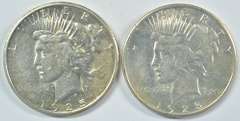 Flashy key dates 1925-S and 1928-S Peace Silver Dollars