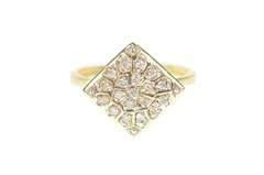 10K Yellow Gold Retro Diamond Pave Square Cluster Statement Ring