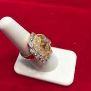 LADIES 18K GOLD DIAMOND WITH BLUE TOPAZ AND PINK TOURMANLINE RING
