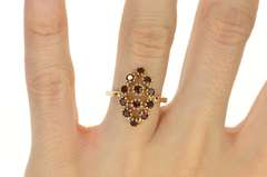 10K Yellow Gold Round Garnet Marquise Cluster Retro Cocktail Ring