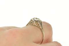 18K White Gold Art Deco Etched Filigree Engagement Setting Ring
