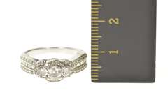 10K White Gold 0.86 Ctw Three Stone Diamond Halo Engagement Ring