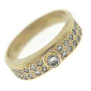 Handsome Bezel Set Center & Single Cut Pave Diamond Ring