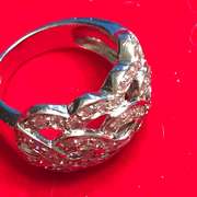 LADIES 14K WHITE GOLD AND DIAMOND WEAVE DESIGN RING