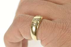 14K Yellow Gold Grooved Rounded Diamond Men's Wedding Band Ring