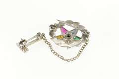 10K White Gold Order of the Eastern Star Spinel Chain Lapel Pin/Brooch
