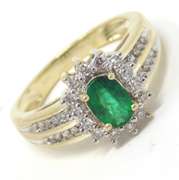 Stunning Yellow Gold Emerald & Diamond Halo Ring