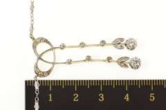 14K Yellow Gold 0.74 Ctw Edwardian Diamond Bow Drop Chain Necklace