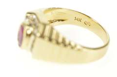 14K Yellow Gold 0.78 Ctw Oval Ruby Diamond Halo Squared Ring
