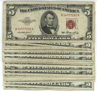Nice lot of 25 Series of 1963 $5 Red Seal Notes