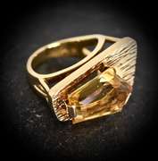 Architectural 14K Pentagonal Citrine Ring