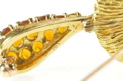 10K Yellow Gold Pave Citrine 1960's 3D Mushroom Statement Pin/Brooch