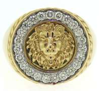 Lion Head Diamond Men's Yellow Gold Ring