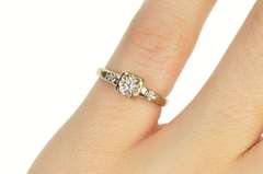 14K White Gold 1940's Three Stone Diamond Engagement Ring