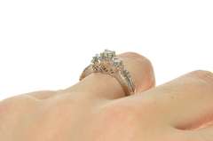 10K White Gold 0.86 Ctw Three Stone Diamond Halo Engagement Ring