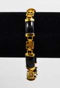 Gold Over Sterling Black Jade Bracelet With Chinese Symbols