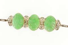 10K Yellow Gold Ornate Carved Oval Floral Jade Statement Bracelet