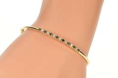 14K Yellow Gold Sapphire Diamond Inset Oval Statement Bangle Bracelet