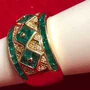 Ladies 14k diamond and emerald wide band