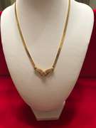 14K YELLOW GOLD LADIES HERRINGBONE AND DIAMOND CHAIN