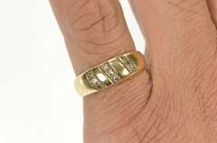 14K Yellow Gold Grooved Rounded Diamond Men's Wedding Band Ring