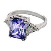 Sterling Silver Emerald Cut Lavender CZ Ring,