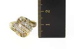 10K Yellow Gold Wavy Diamond Encrusted Curvy Statement Ring