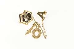 10K Yellow Gold Alpha Chi Sigma Enamel Frat Chain Lapel Pin/Brooch