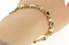 14K Yellow Gold Heart Cut Garnet Puffy Scalloped Link Bracelet
