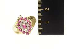 10K Yellow Gold Marquise Ruby Diamond Halo Cluster Cocktail Ring