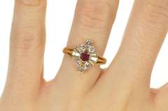 14K Yellow Gold 0.85 Ctw Ruby Diamond Halo Engagement Ring