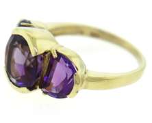 Gorgeous 3 Stone Amethyst Yellow Gold Ring